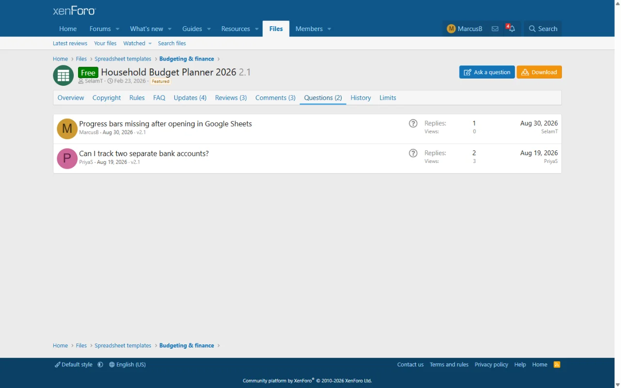 Question-and-answer board of a file
