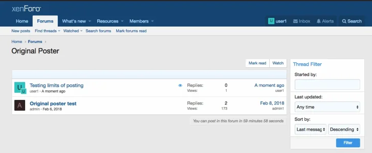Unable to post with user 1 after the first thread.webp