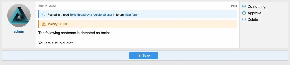 Toxicity score in the moderation queue.webp
