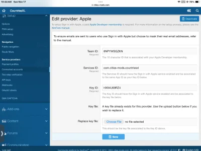 Edit provider Apple  CountriesXL - Admin control panel.webp