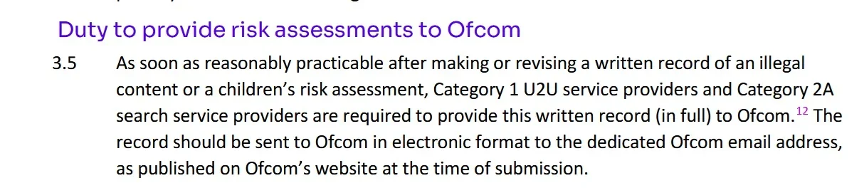 Provide risk assessment to Ofcom.webp