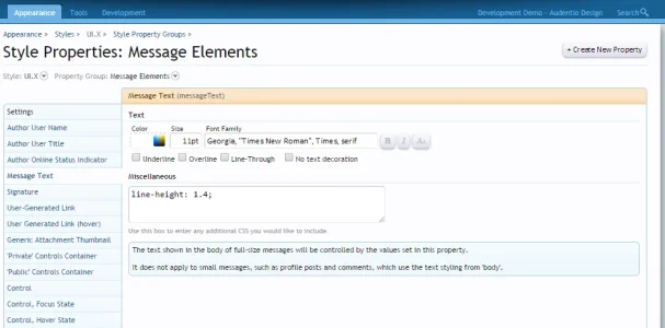 Style Properties  Message Elements   Admin CP   Development Demo   Audentio Design.webp
