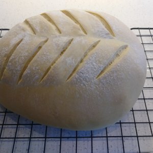 Slightly oval cob loaf with leaf design