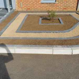 Hard landscaping completed - left side
