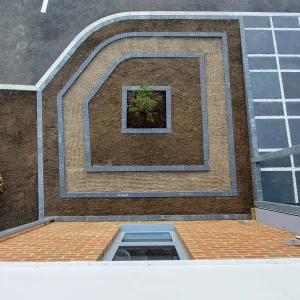 Hard landscaping completed - left side top view