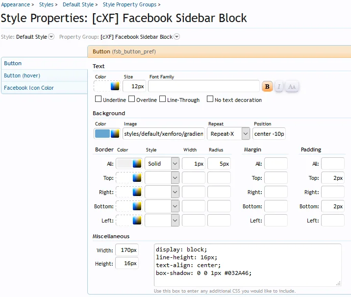 [cXF] Facebook Sidebar Block Style Properties