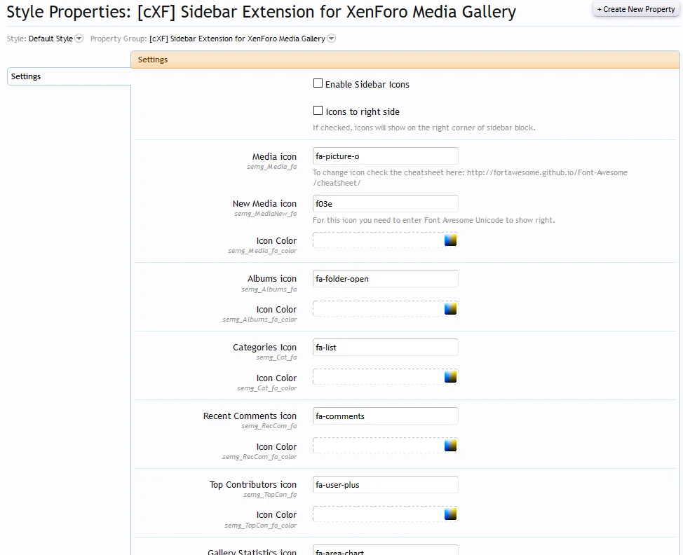 [cXF] Sidebar Extension for XenForo Media Gallery: Style Properties