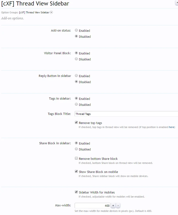 [cXF] Thread View Sidebar: add-on options