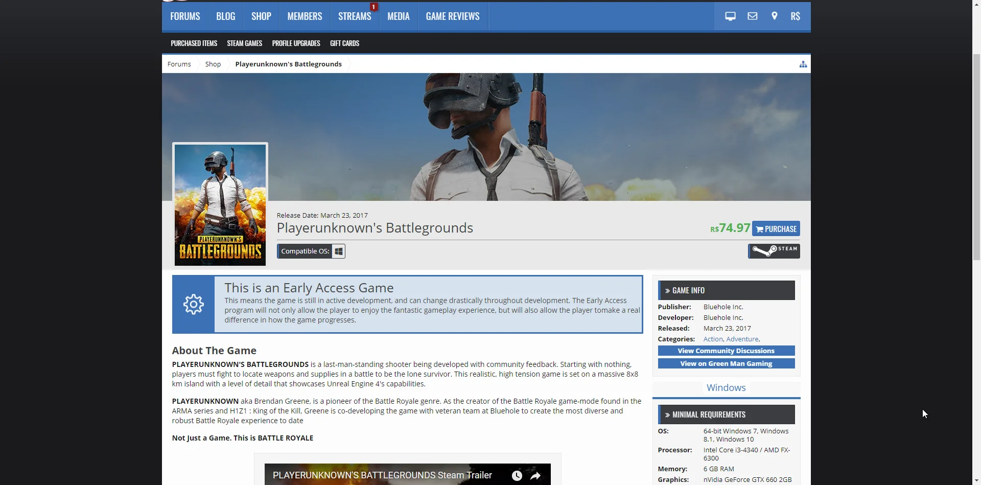 Playerunknown's Battlegrounds Store Page