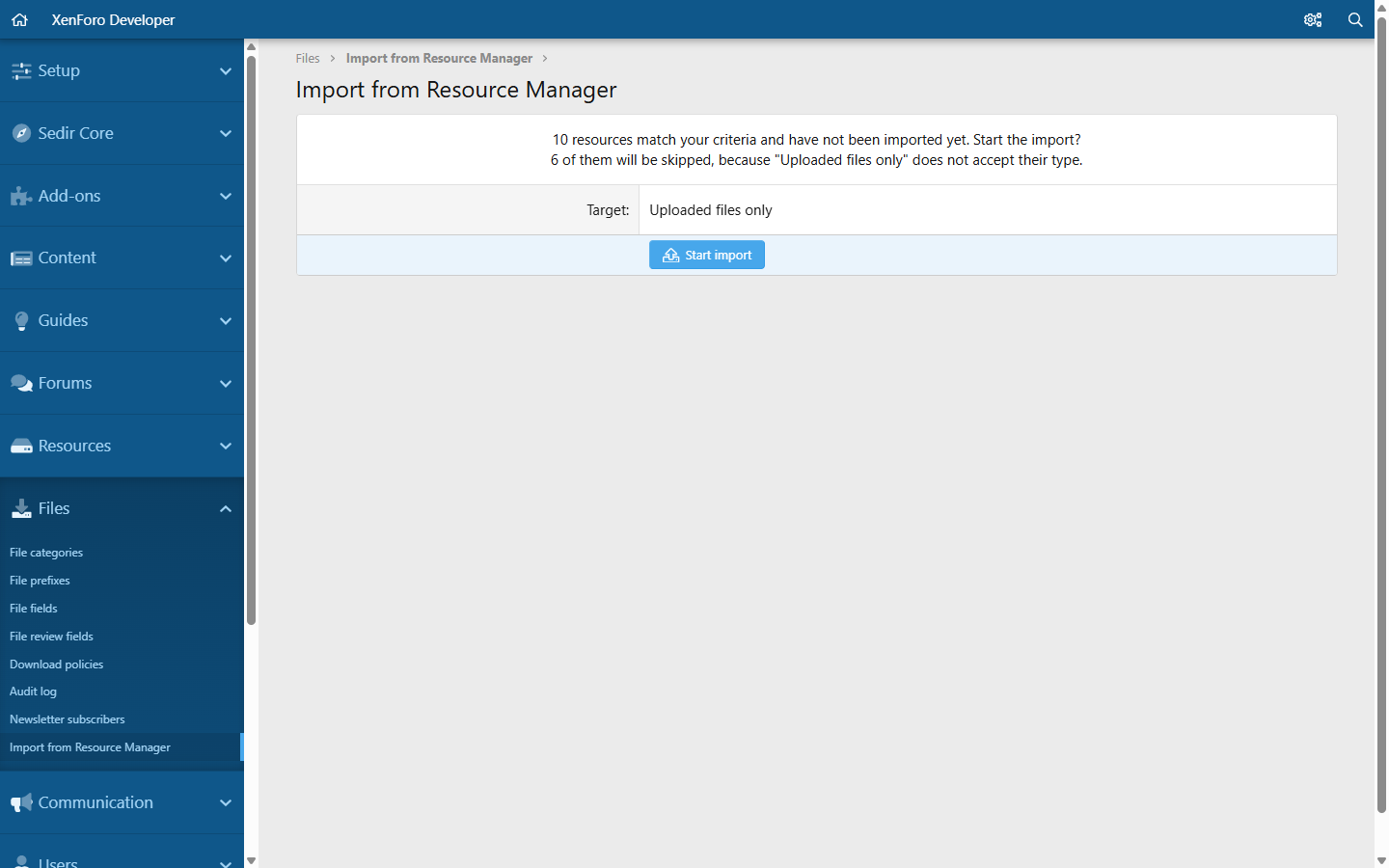 Resource Manager import: preview before anything is copied