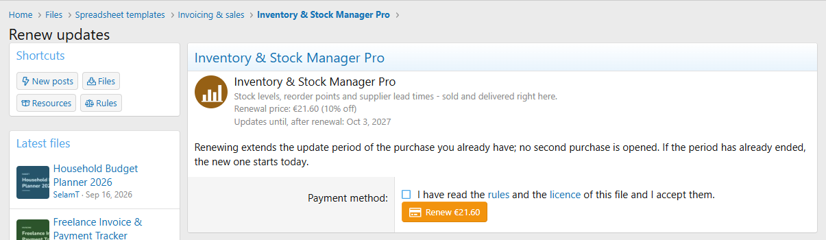 Renewing: the price after the discount and the new end of updates