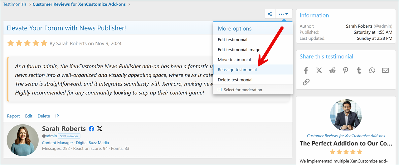 XenCustomize-Testimonials-220-Testimonial-View-Tools-Menu-Reassign-Testimonial.png XenCustomize-Testimonials-220-Testimonial-View-Tools-Menu-Reassign-Testimonial.png
