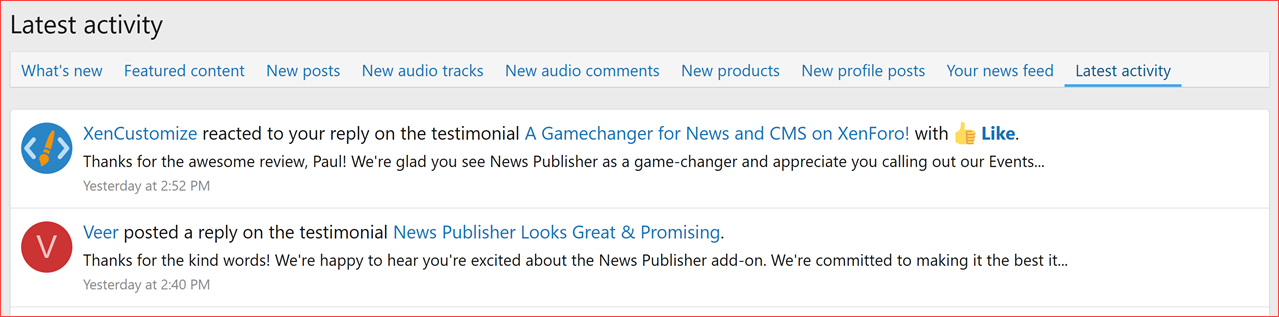 XenCustomize-Testimonials-234-Latest-Activity-Reply-Reacted.png XenCustomize-Testimonials-234-Latest-Activity-Reply-Reacted.png