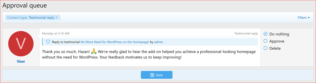 XenCustomize-Testimonials-234-Testimonial-Reply-Approval-Queue.png XenCustomize-Testimonials-234-Testimonial-Reply-Approval-Queue.png