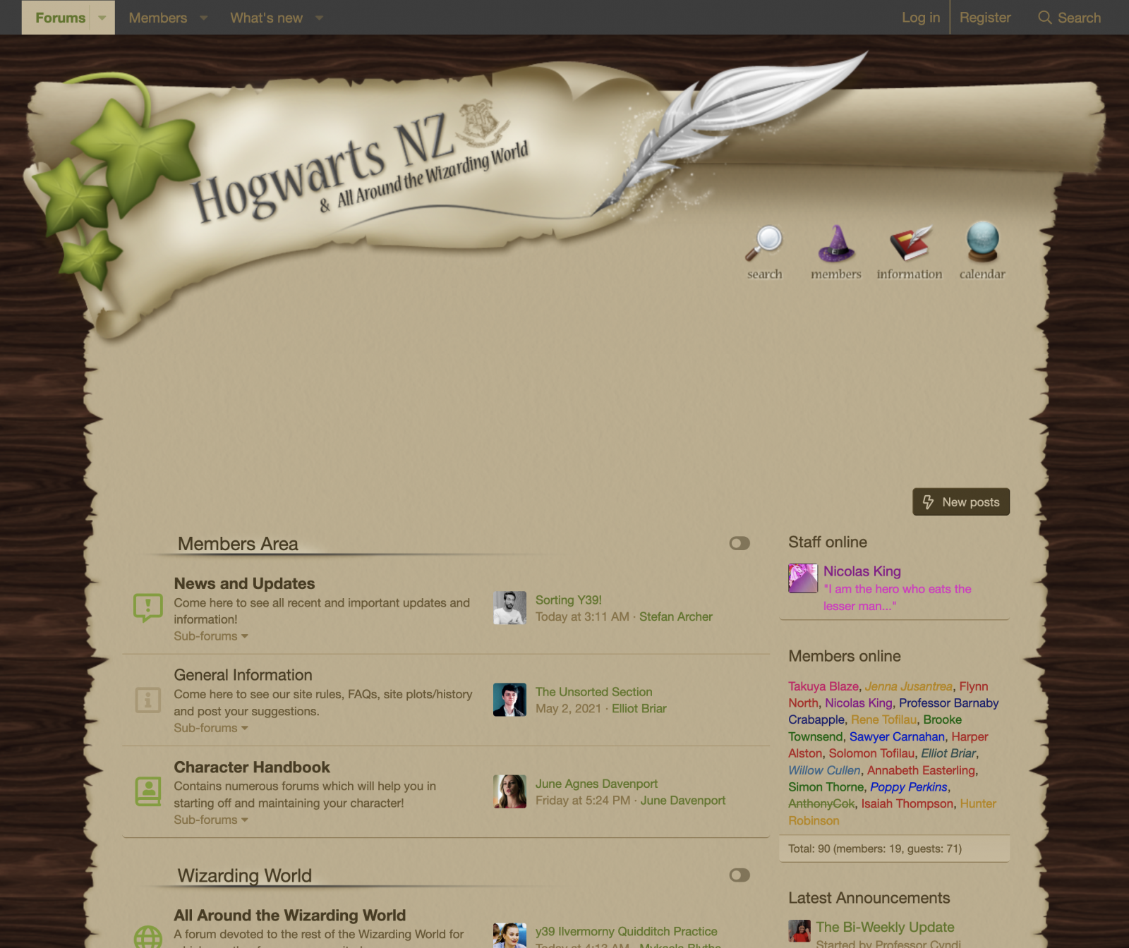 Screenshot showing http://hogwarts.nz