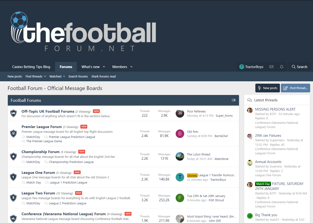 Screenshot showing https://www.thefootballforum.net