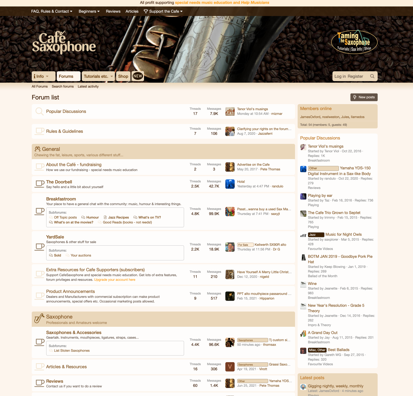 Screenshot showing https://cafesaxophone.com