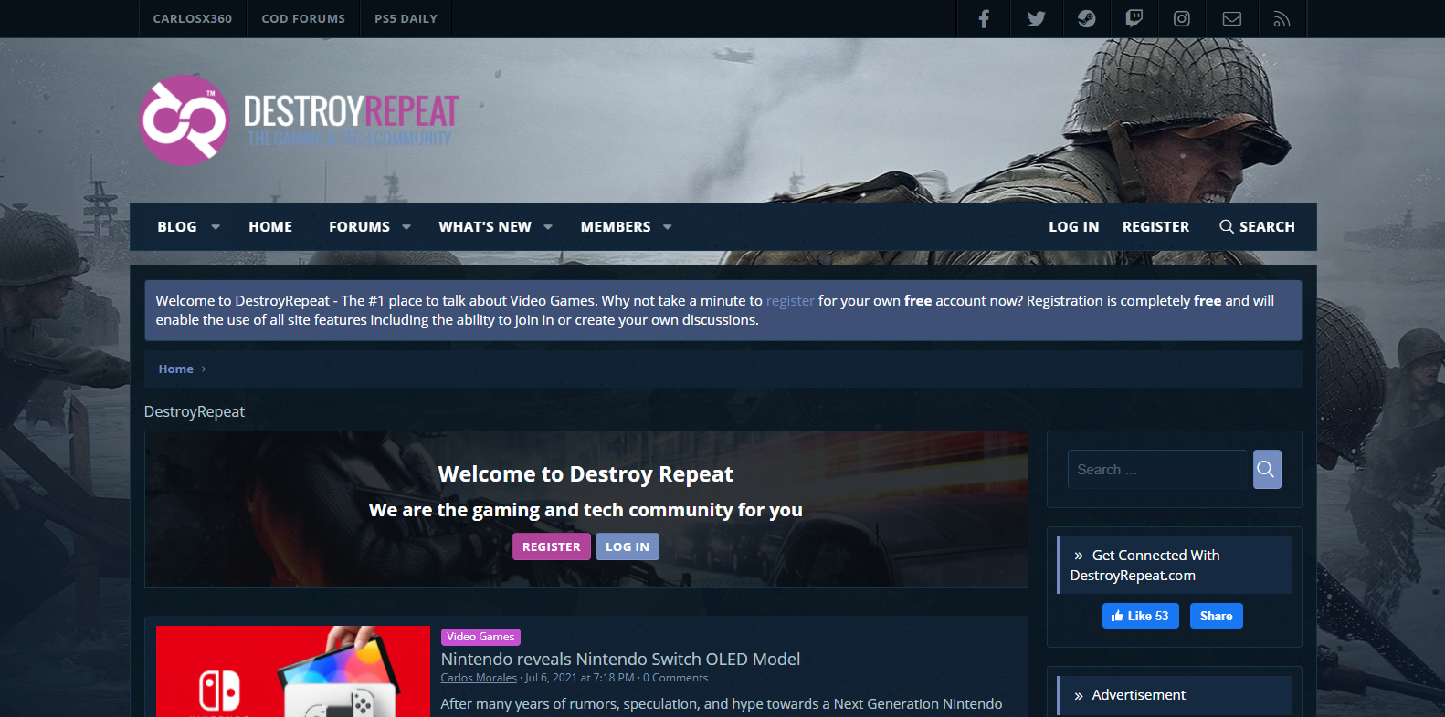 Screenshot showing https://destroyrepeat.com/community/