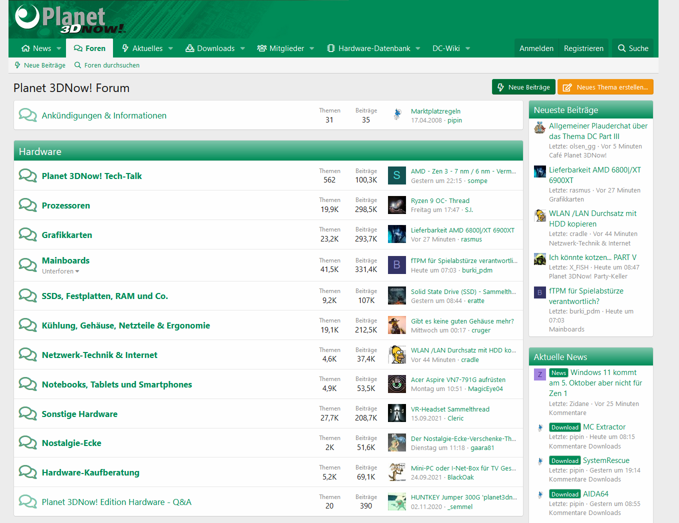 Screenshot showing https://forum.planet3dnow.de