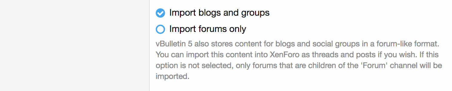 Choosing to import forums only, or all content from vBulletin 5
