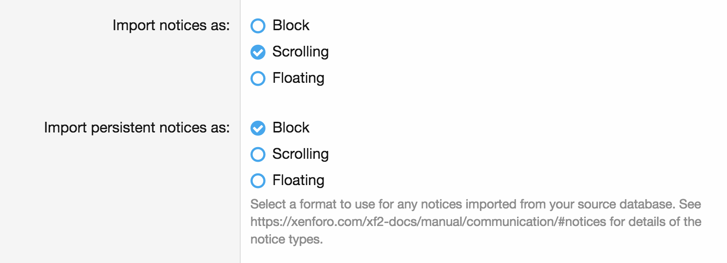 Choosing a type when importing notices